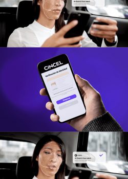 historia de mujer de negocios siendo verificada su prueba de vida mientras va en auto con su celular por cincel suite identidad biometricos